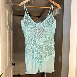 Elegant Moments Light Blue/Green Lace Lingerie Cami Top